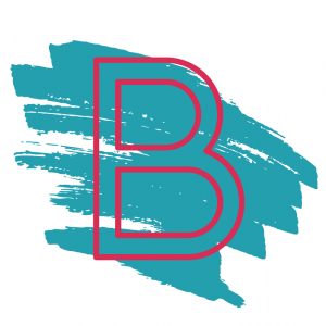 red letter B with blue mark in background